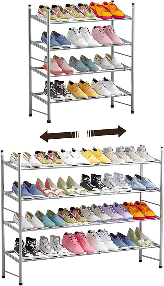 4 Tier Shoe rack, Metal Iron, Expandable, Adjustable (Grey)