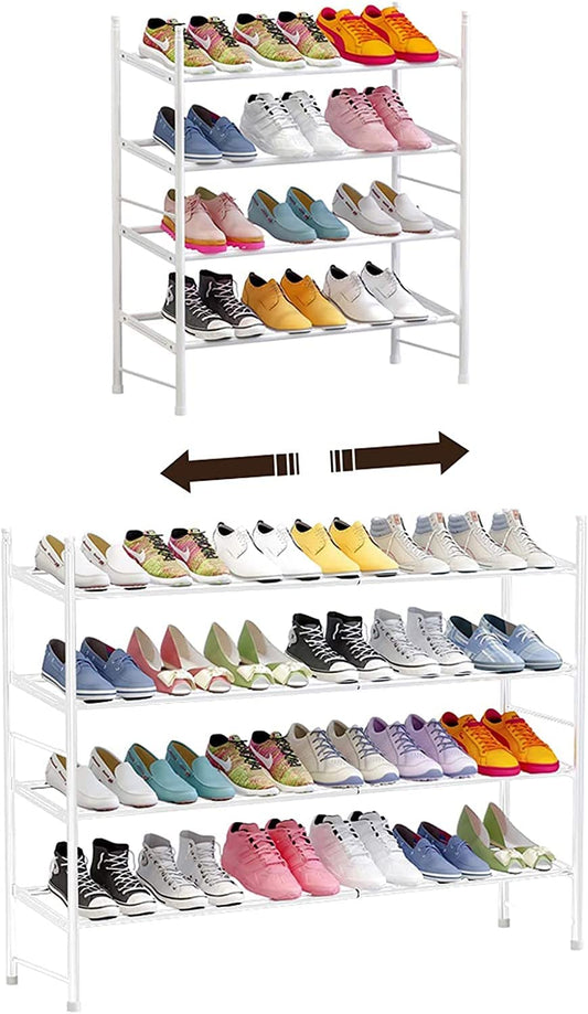 4 Tier Shoe rack, Metal Iron, Expandable, Adjustable (White) / Default Title
