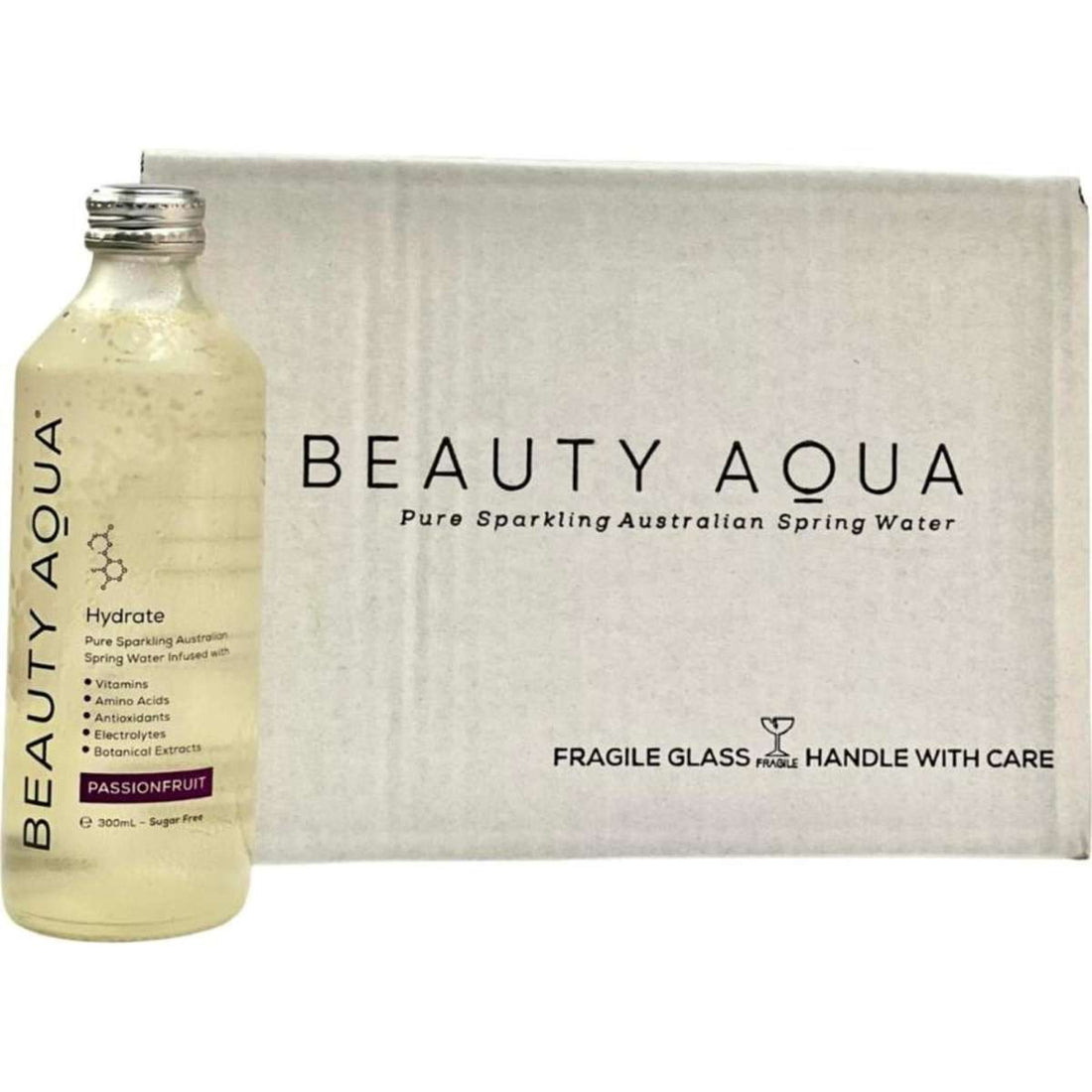 BEAUTYAQUA Hydrate Passionfruit Spring Water Spritzer 12 x 300ml Sparkling