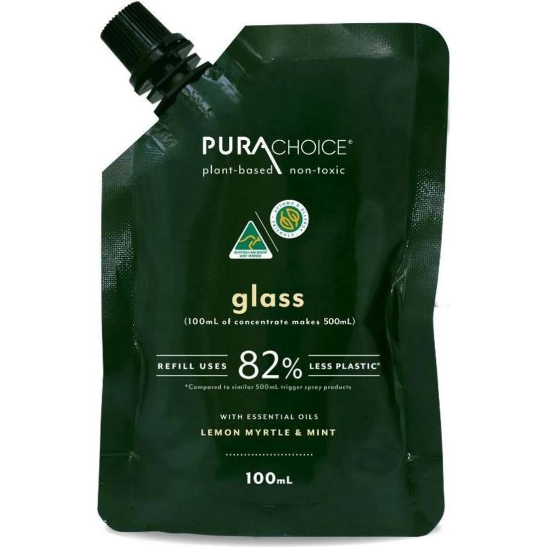 Rubbedin PuraChoice® Glass Cleaner Refill Pouch with Lemon Myrtle & Mint Essential Oil 100mL