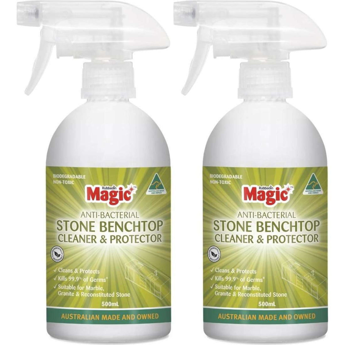 Rubbedin Magic® Stone Benchtop Anti-Bacterial Cleaner and Protector 500mL 2 Pack
