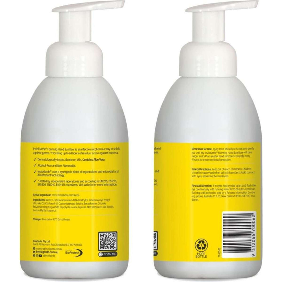 Rubbedin Alcohol Free –Alcohol Free – InvisiGarde® Foaming Hand Sanitiser & Shield 500mL