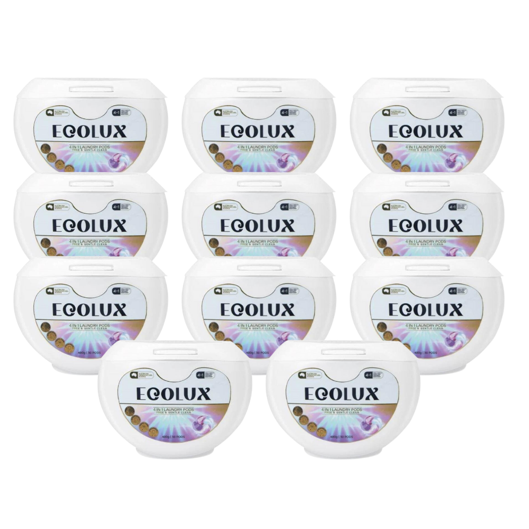 Ecolux 4 in 1 Laundry Pods Free and Gentle Clean - 10 Packs of 30 Capsules