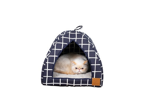 Mog & Bone Cat Igloo Navy Check